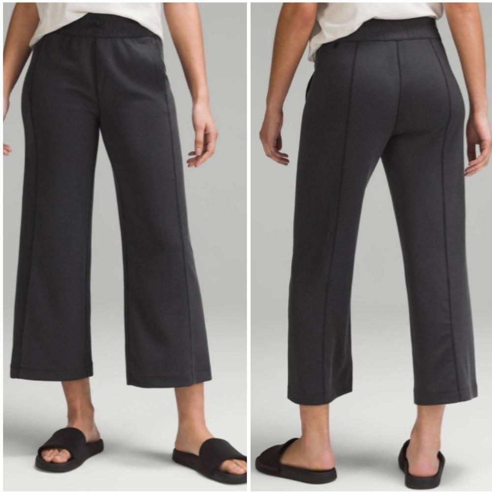 Lululemon Ribbed Softstreme Mid-Rise Wide-Leg Cropped Pant 25" Black Size 0